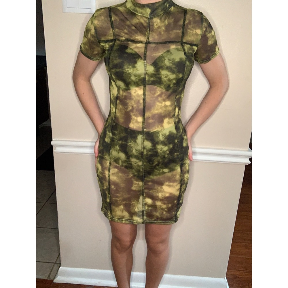 Tye-dye Green/Black Sheer Dress